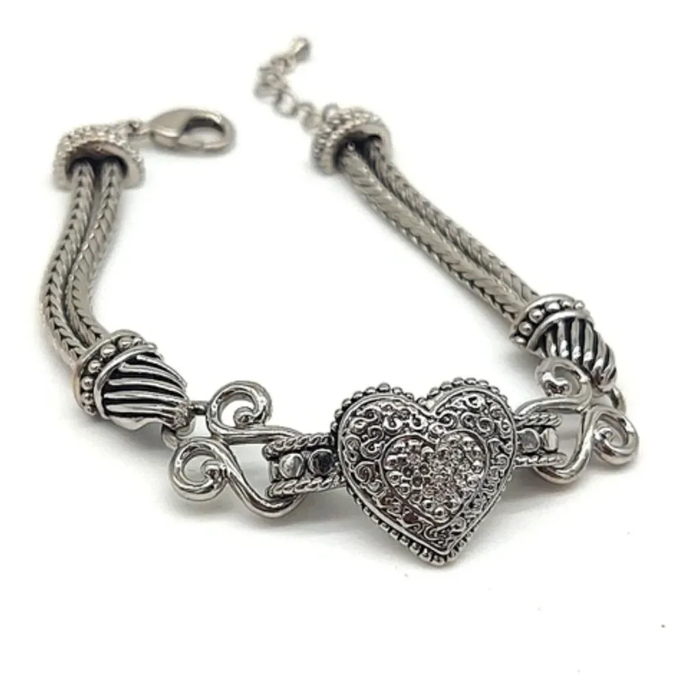 Pretty Silver Vintage Lia Sophia Love & Hearts Link Bracelet